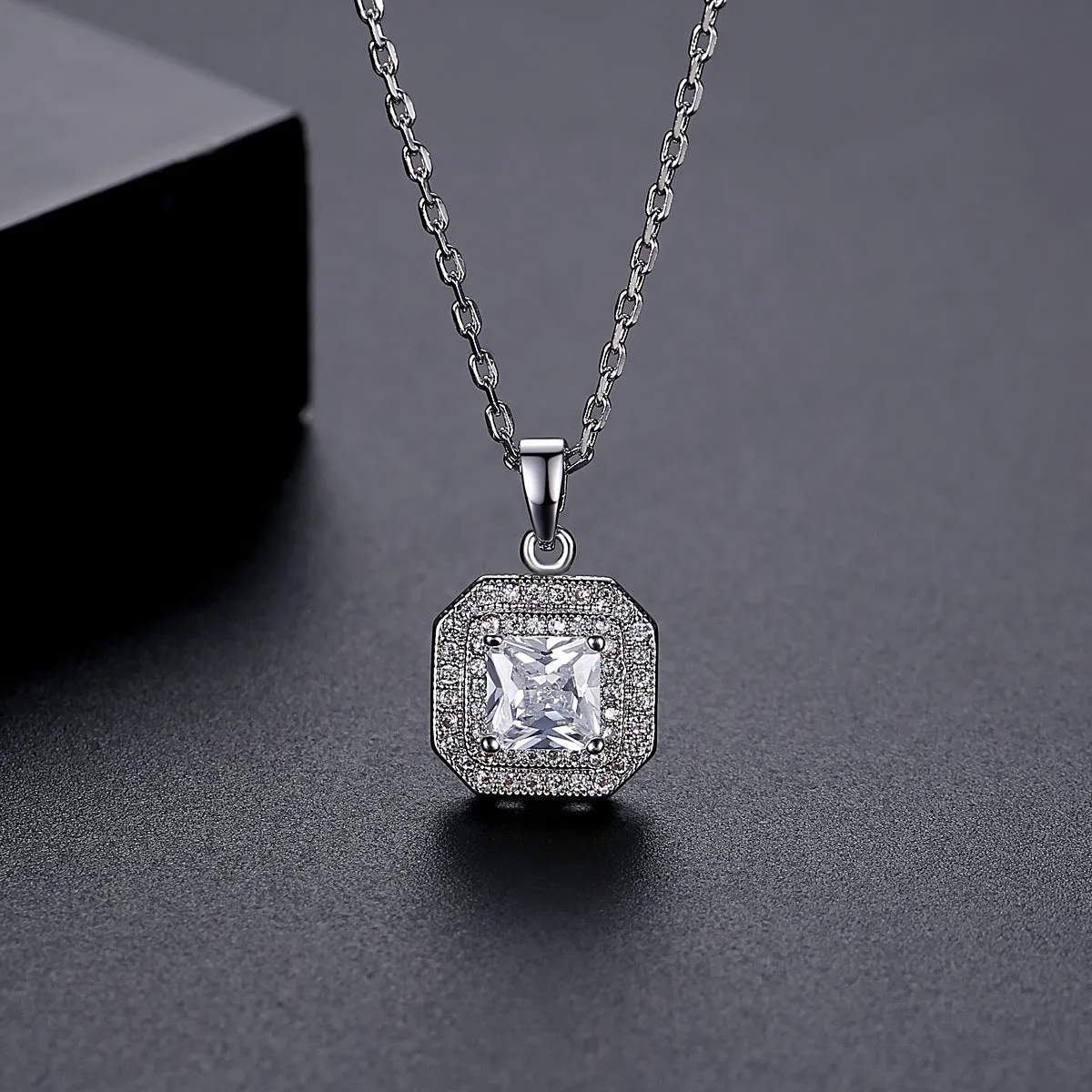 Crystal & Cubic Zirconia Silver-Plated Octagon Pendant Necklace