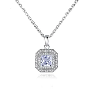 Crystal & Cubic Zirconia Silver-Plated Octagon Pendant Necklace