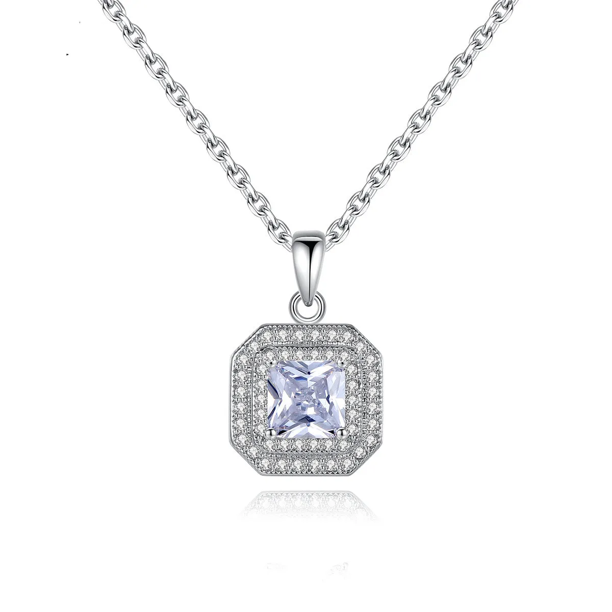 Crystal & Cubic Zirconia Silver-Plated Octagon Pendant Necklace