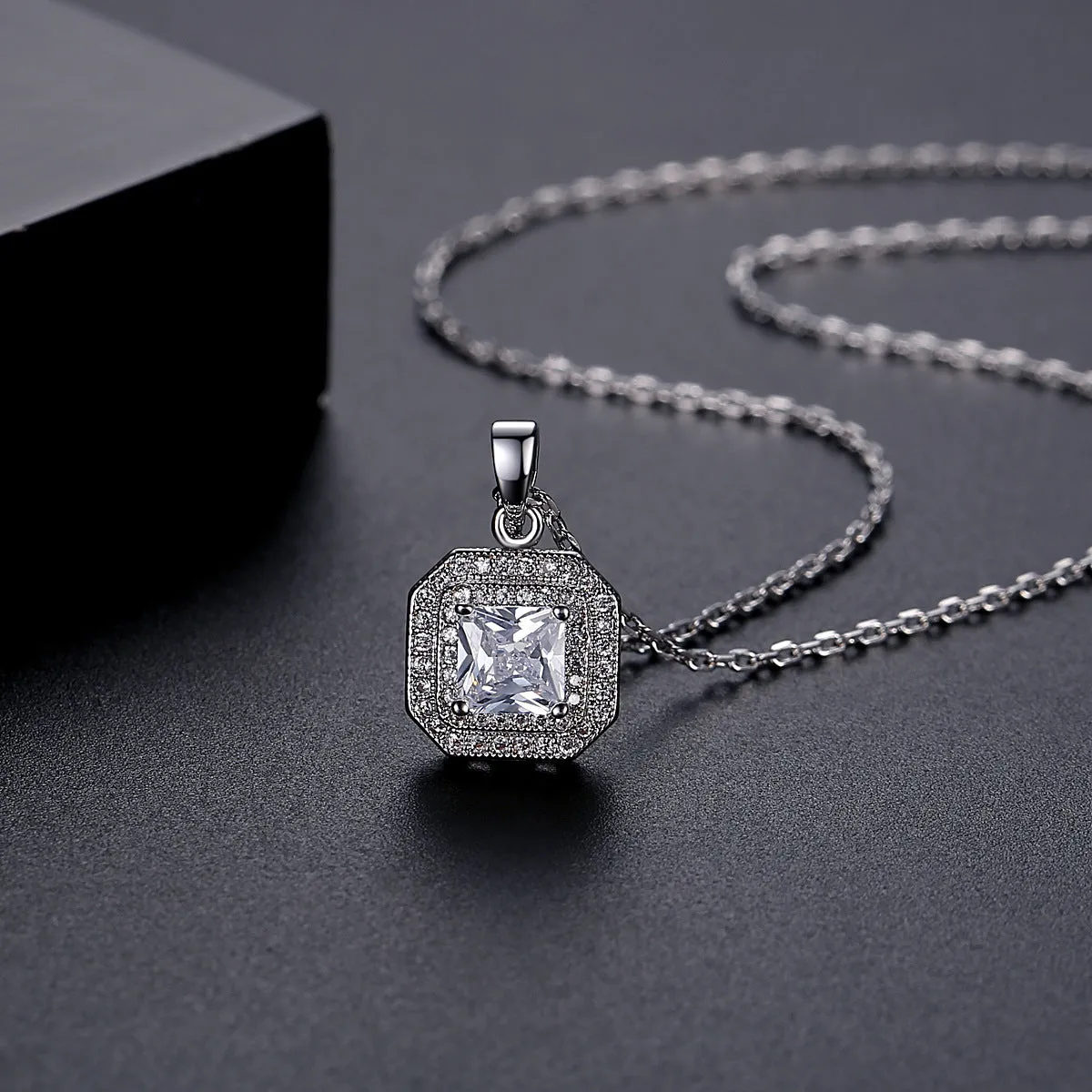 Crystal & Cubic Zirconia Silver-Plated Octagon Pendant Necklace
