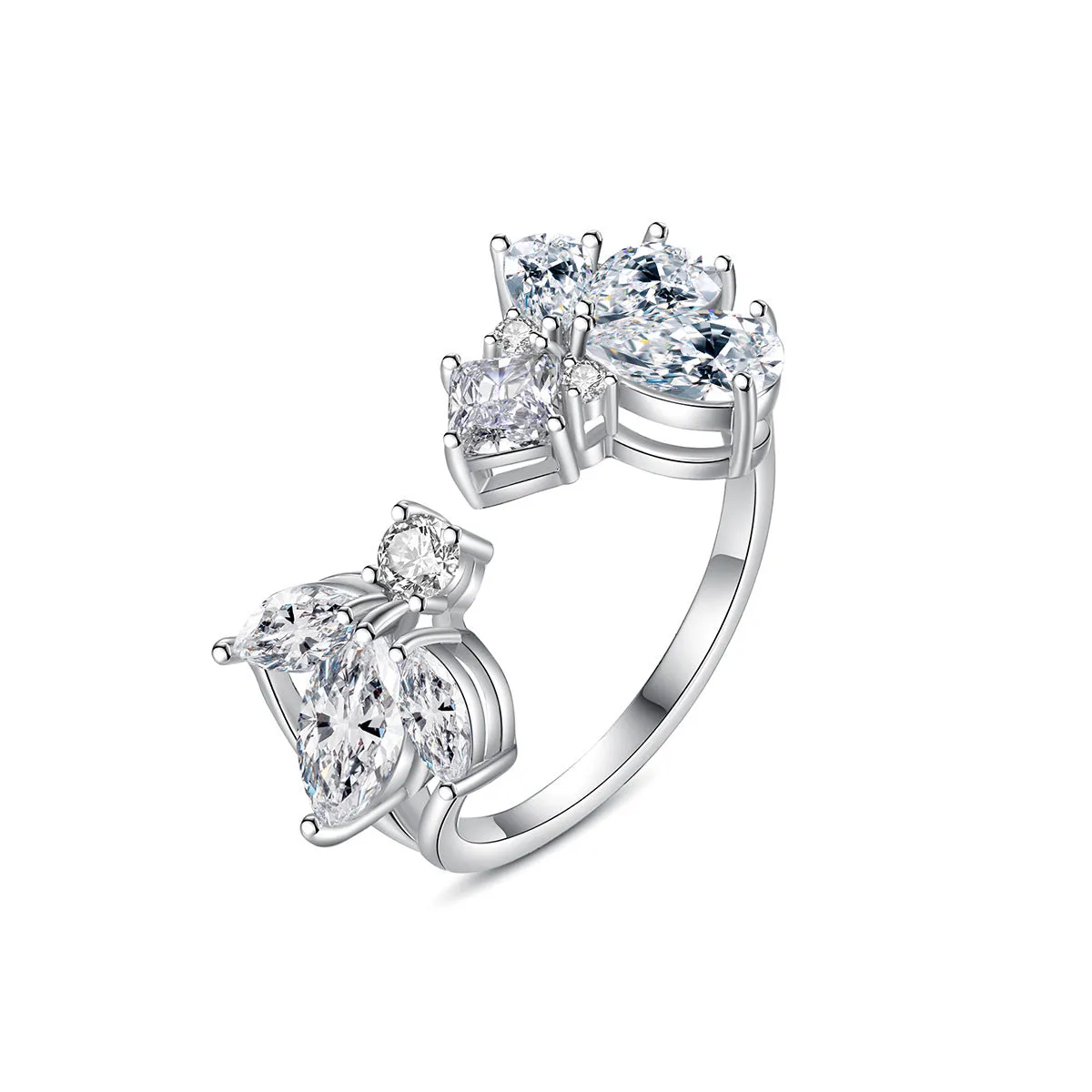 Crystal & Cubic Zirconia Silver-Plated Pear-Cut Open Ring