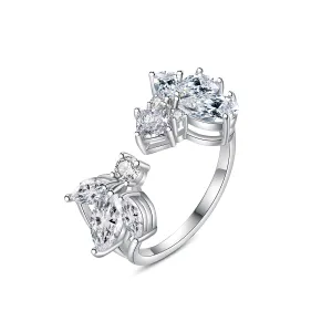 Crystal & Cubic Zirconia Silver-Plated Pear-Cut Open Ring