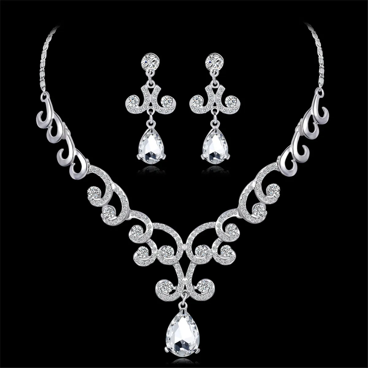 Crystal & Cubic Zirconia Swirl Collar Necklace Set