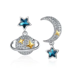Crystal & Cubic Zirconia Two Tone Moon & Planet Drop Earrings
