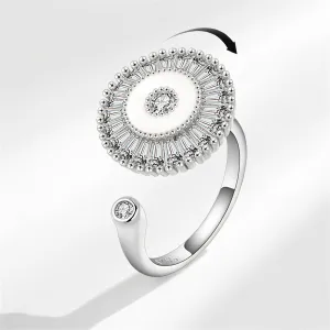 Crystal & Enamel Silver-Plated Rotating Round Open Ring