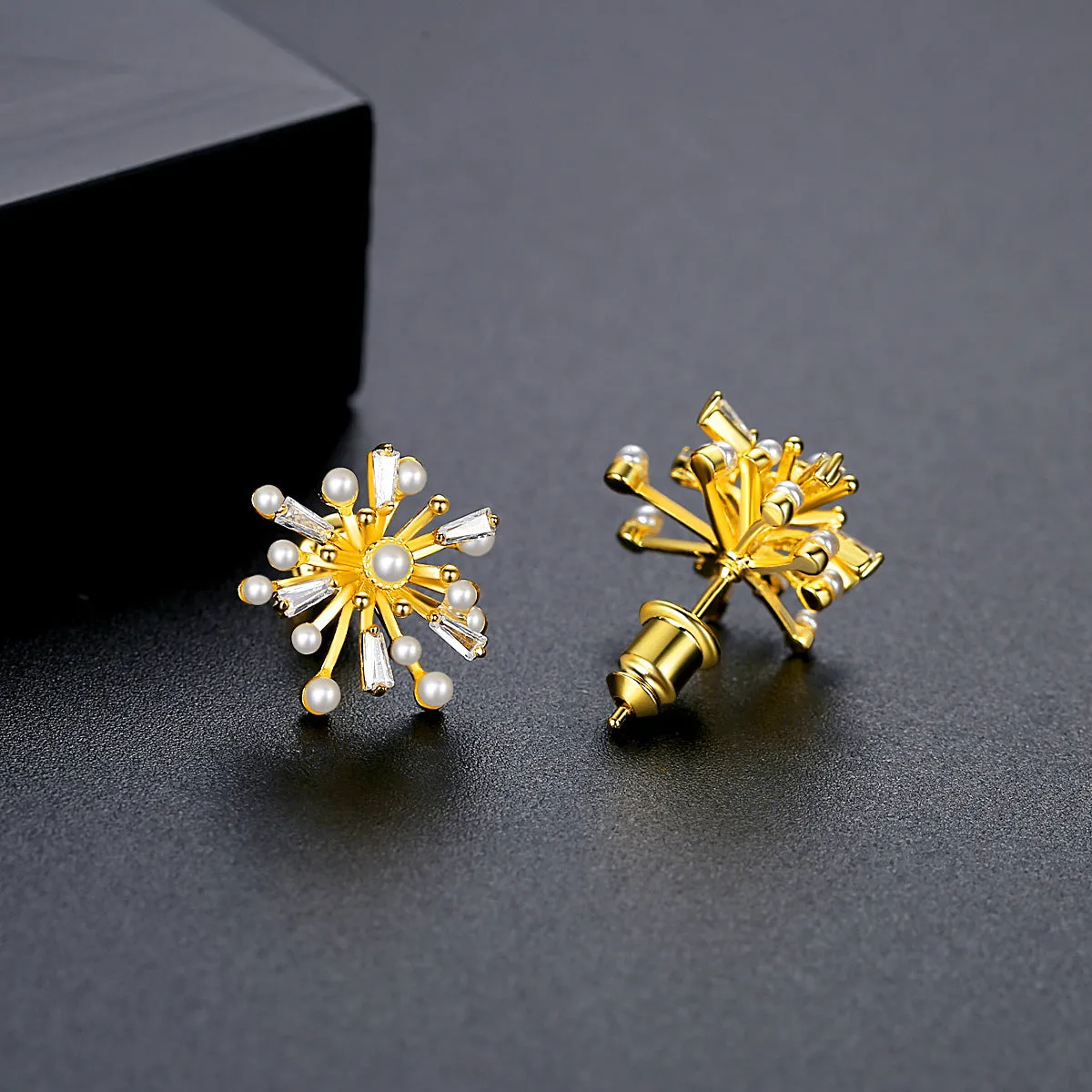 Crystal & Pearl 18K Gold-Plated Firework Stud Earrings