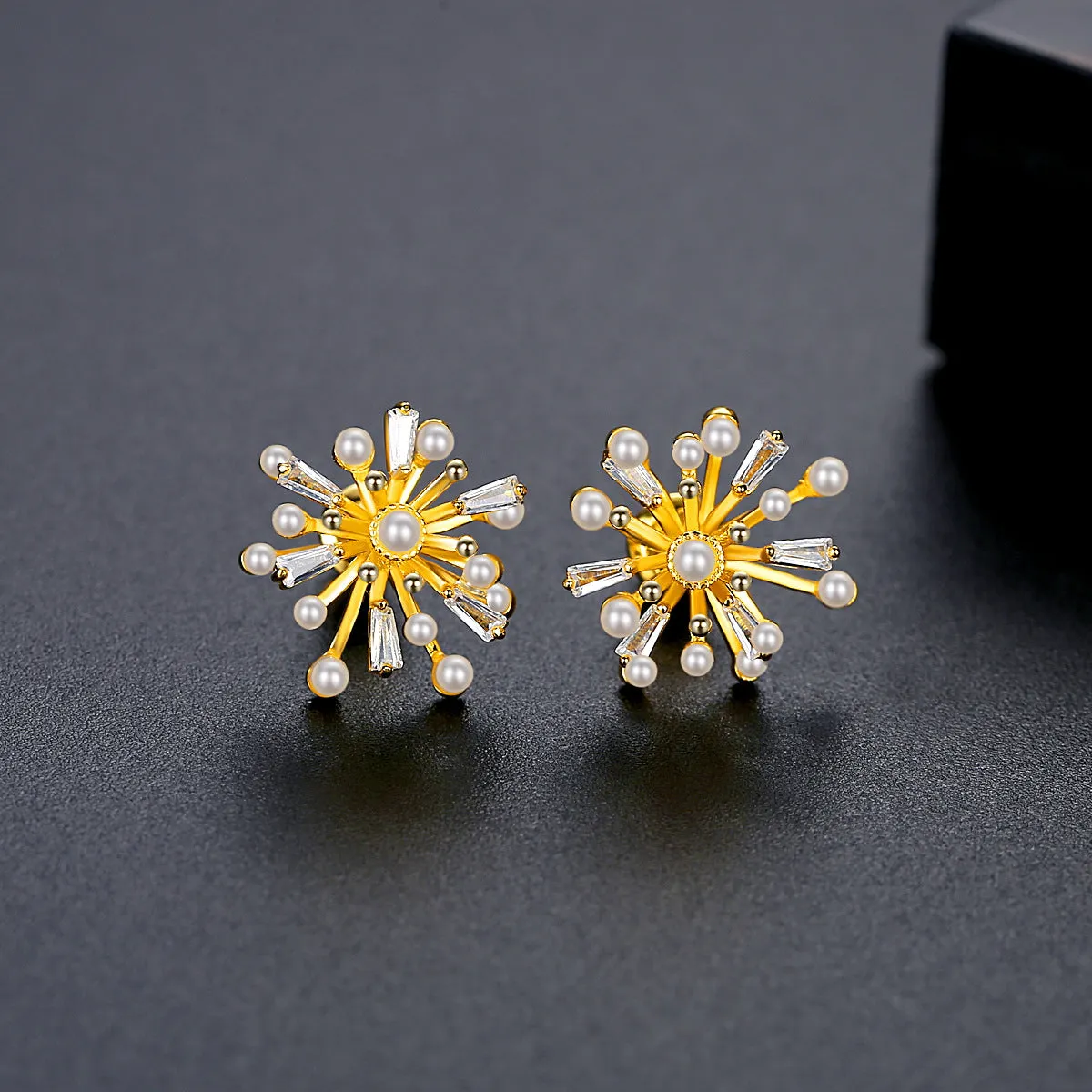 Crystal & Pearl 18K Gold-Plated Firework Stud Earrings