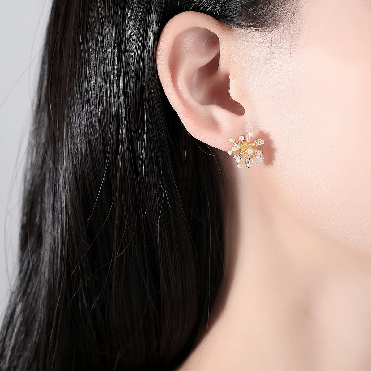 Crystal & Pearl 18K Gold-Plated Firework Stud Earrings