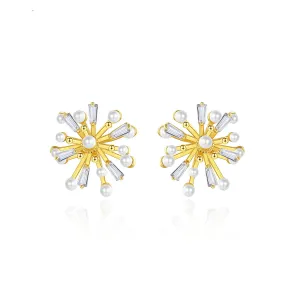 Crystal & Pearl 18K Gold-Plated Firework Stud Earrings