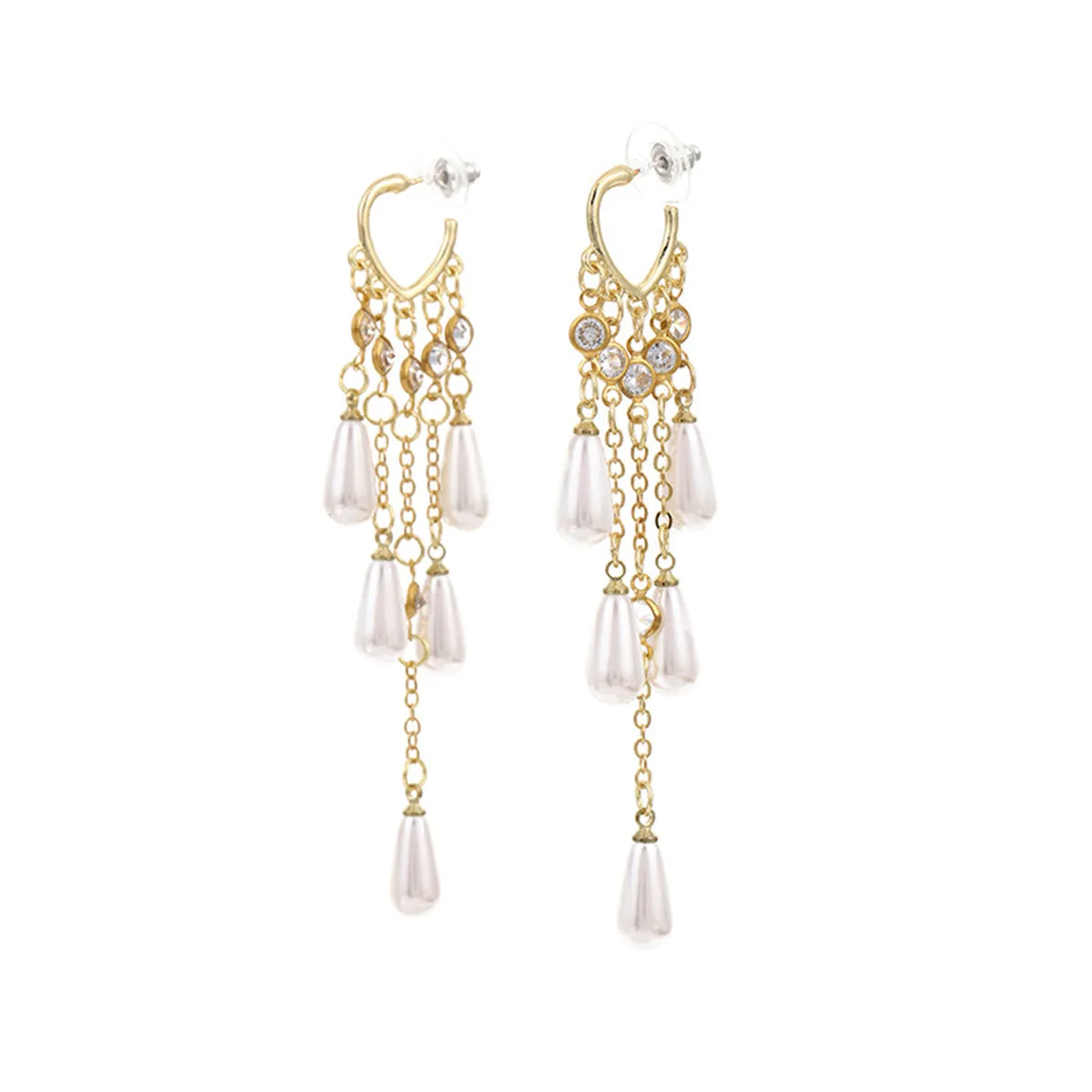 Crystal & Pearl 18K Gold-Plated Heart Drop Earrings