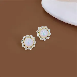 Crystal & Pearl 18K Gold-Plated Round Stud Earrings