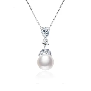 Crystal & Pearl Silver-Plated Drop Pendant Necklace