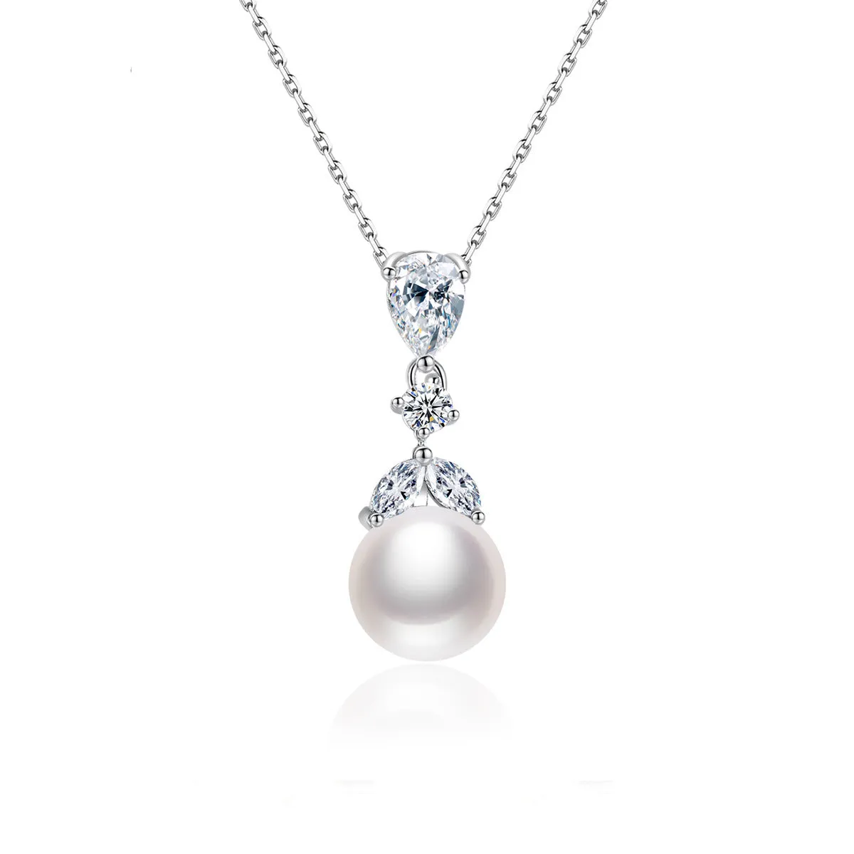 Crystal & Pearl Silver-Plated Drop Pendant Necklace