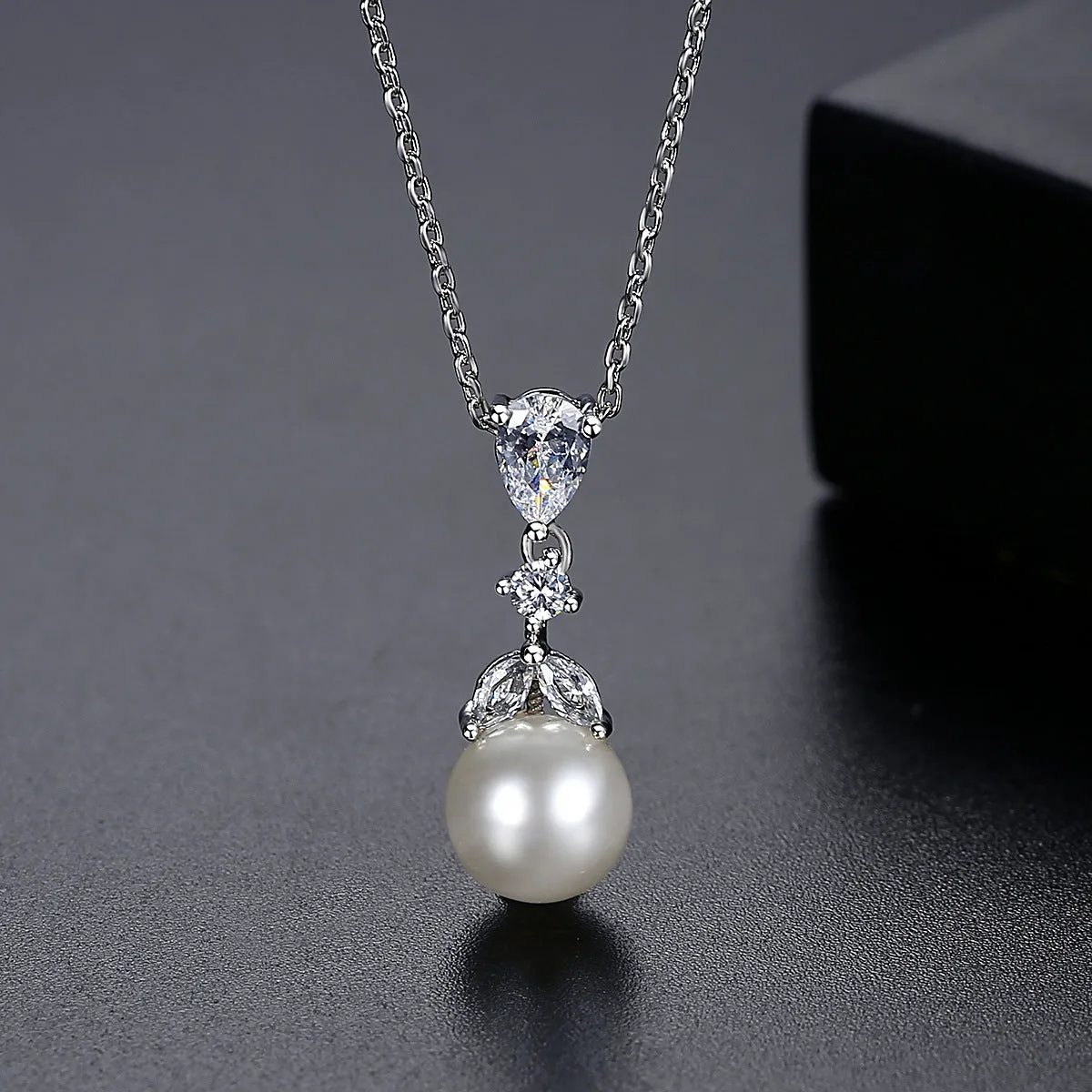 Crystal & Pearl Silver-Plated Drop Pendant Necklace