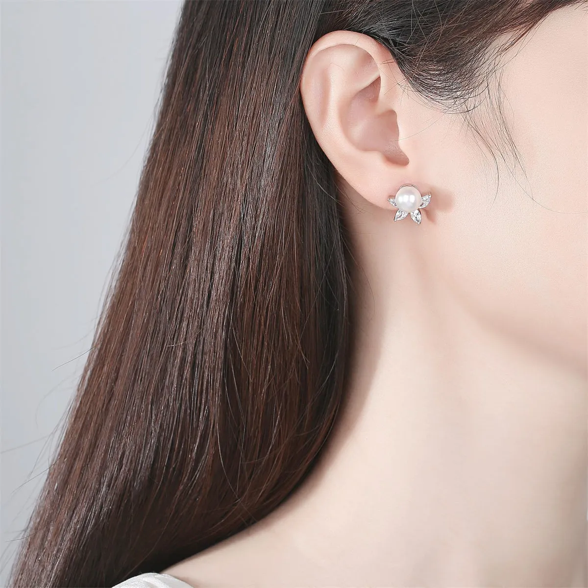 Crystal & Pearl Silver-Plated Flower Stud Earrings