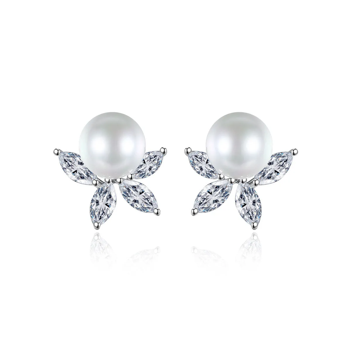 Crystal & Pearl Silver-Plated Flower Stud Earrings