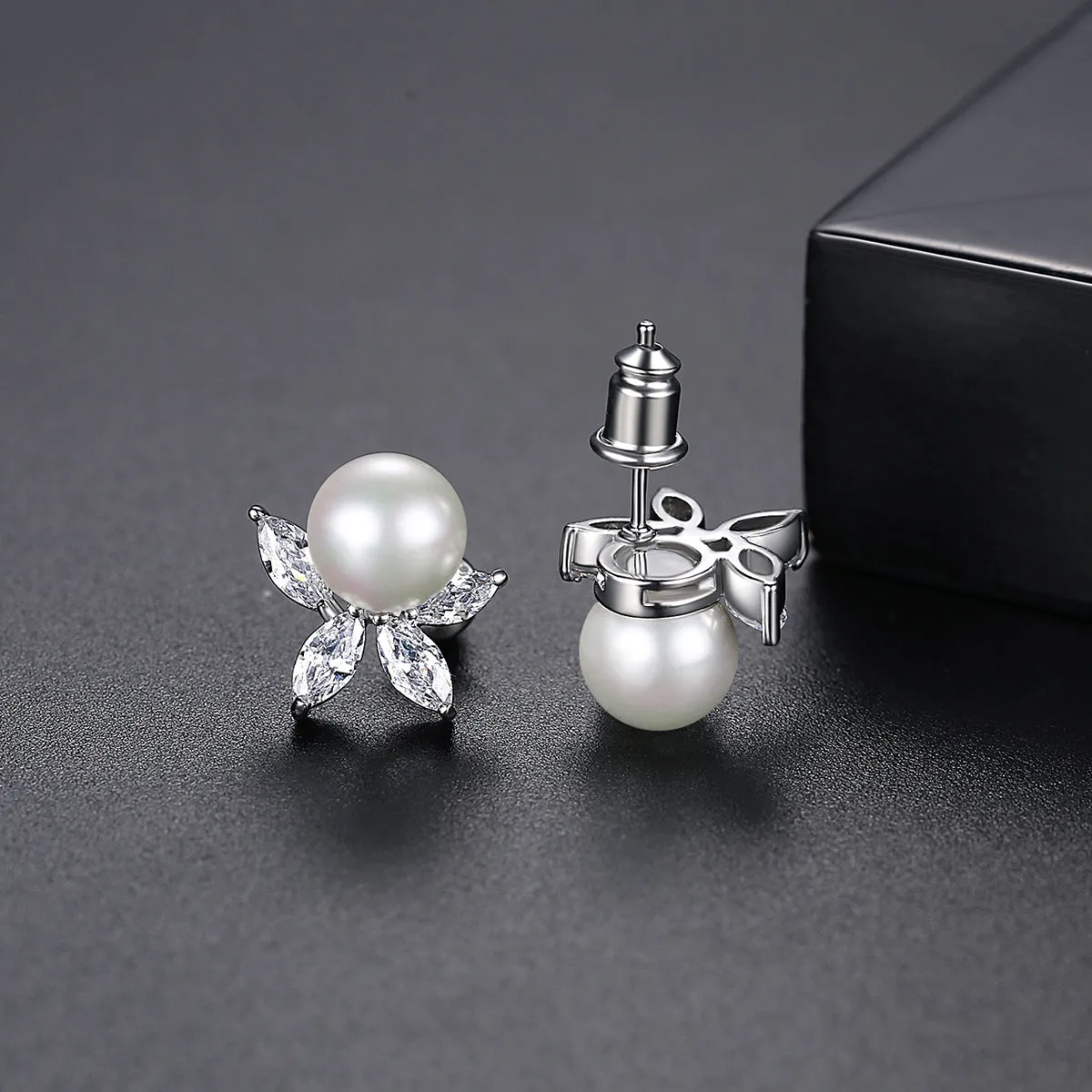 Crystal & Pearl Silver-Plated Flower Stud Earrings
