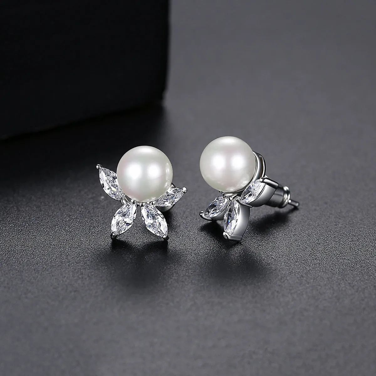 Crystal & Pearl Silver-Plated Flower Stud Earrings