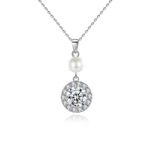 Crystal & Pearl Silver-Plated Round Pendant Necklace