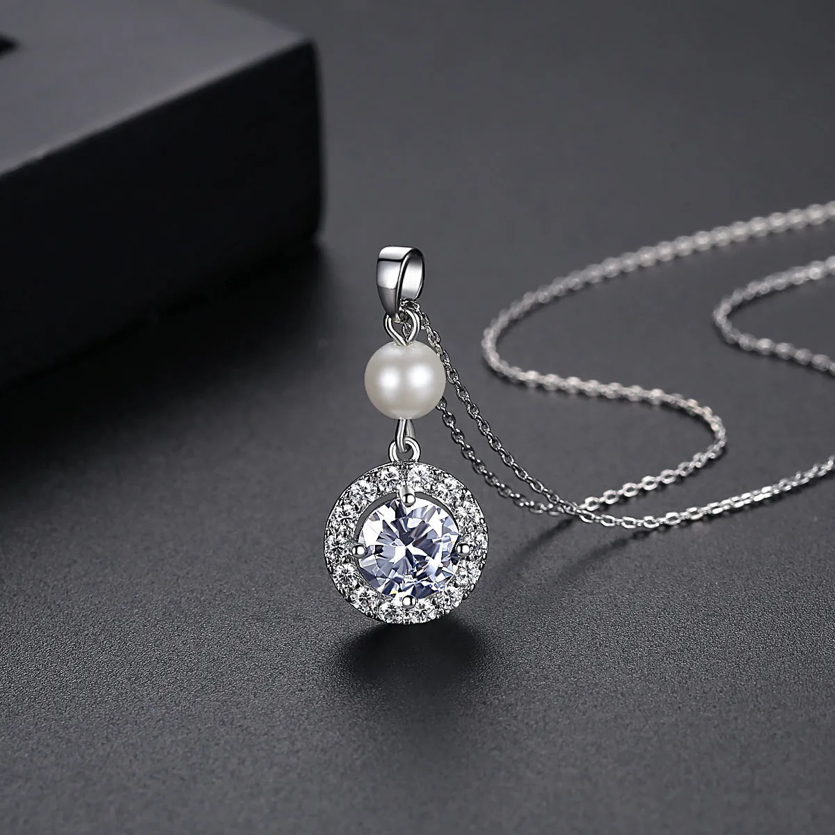 Crystal & Pearl Silver-Plated Round Pendant Necklace