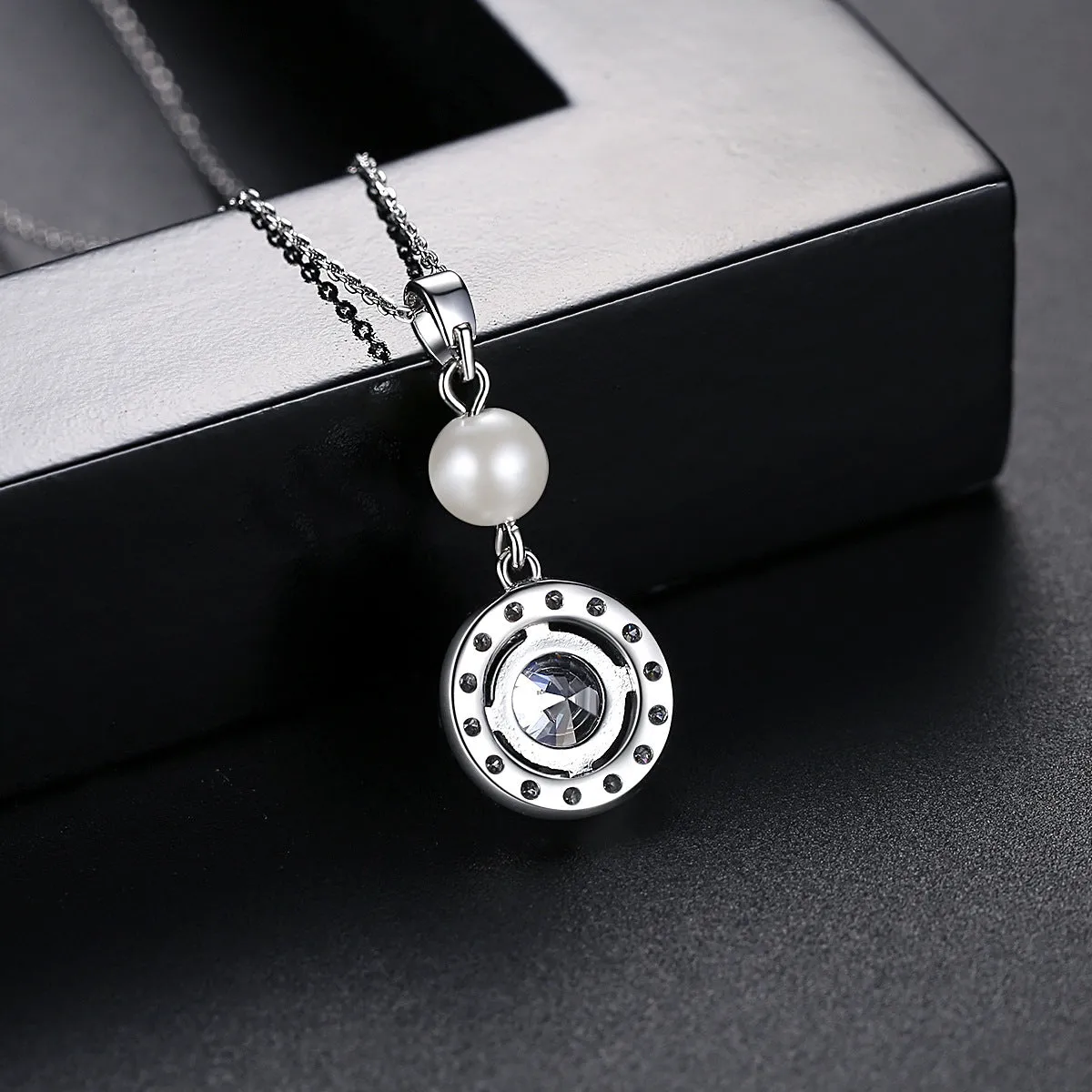 Crystal & Pearl Silver-Plated Round Pendant Necklace