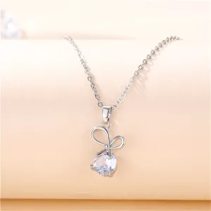 Crystal & Silver-Plated Bow Pendant Necklace
