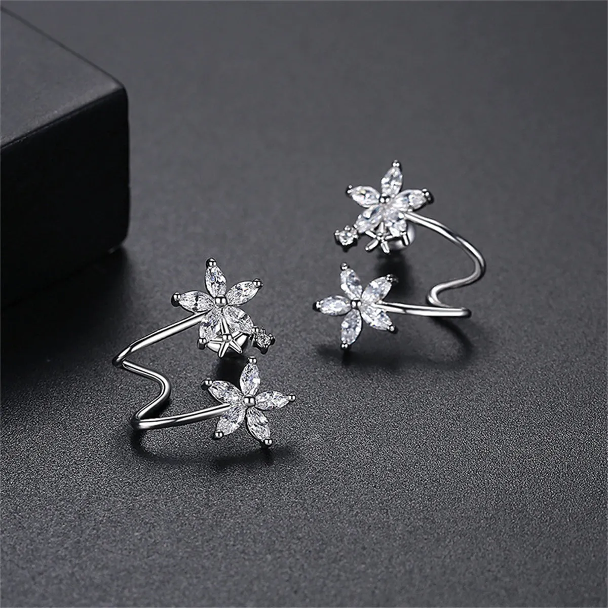 Crystal & Silver-Plated Double Flower Stud Earrings