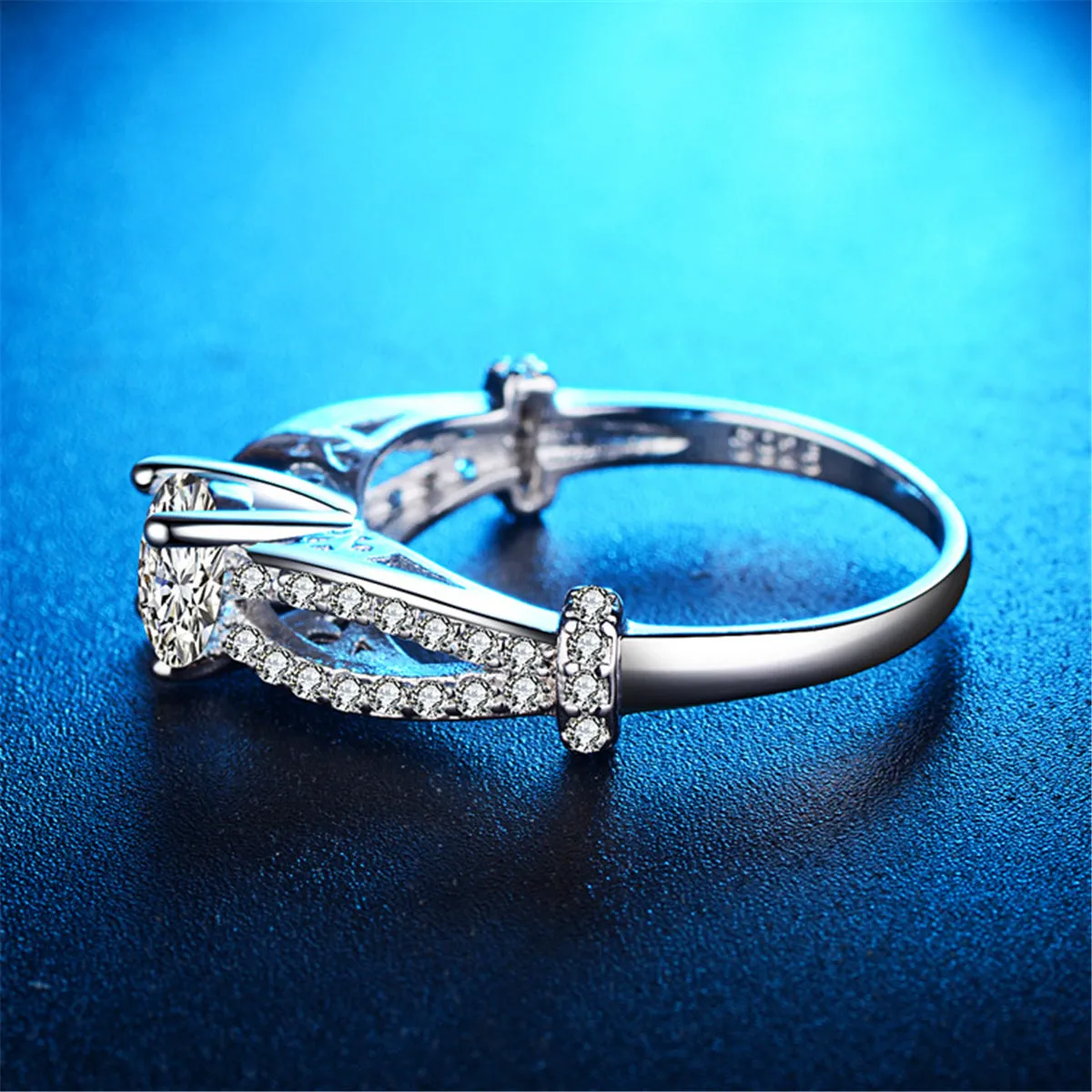 Crystal & Silver-Plated Filigree Ring