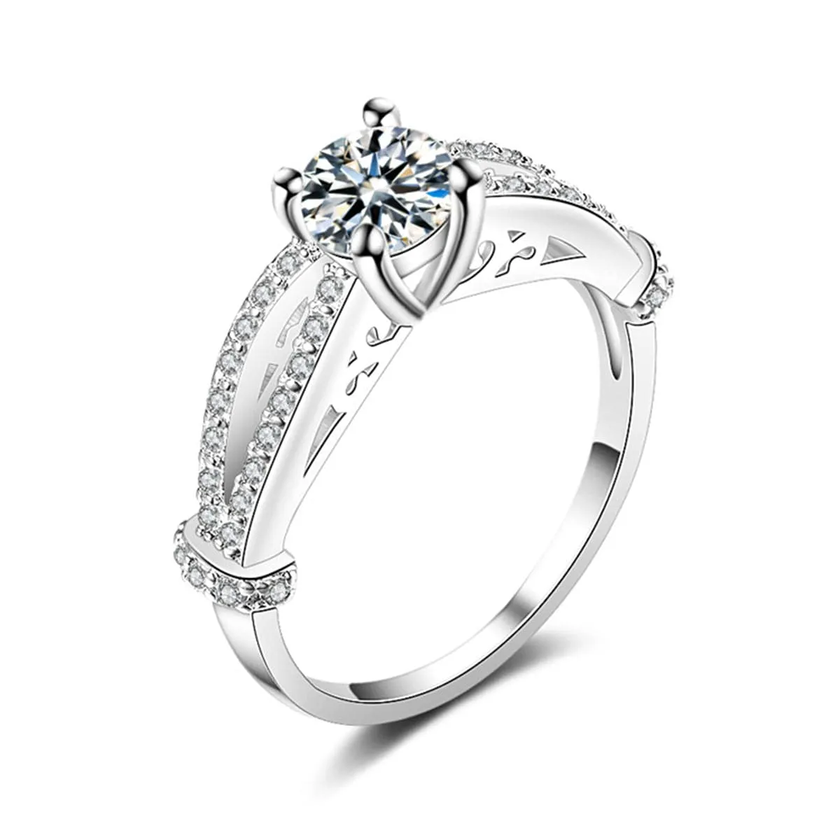 Crystal & Silver-Plated Filigree Ring