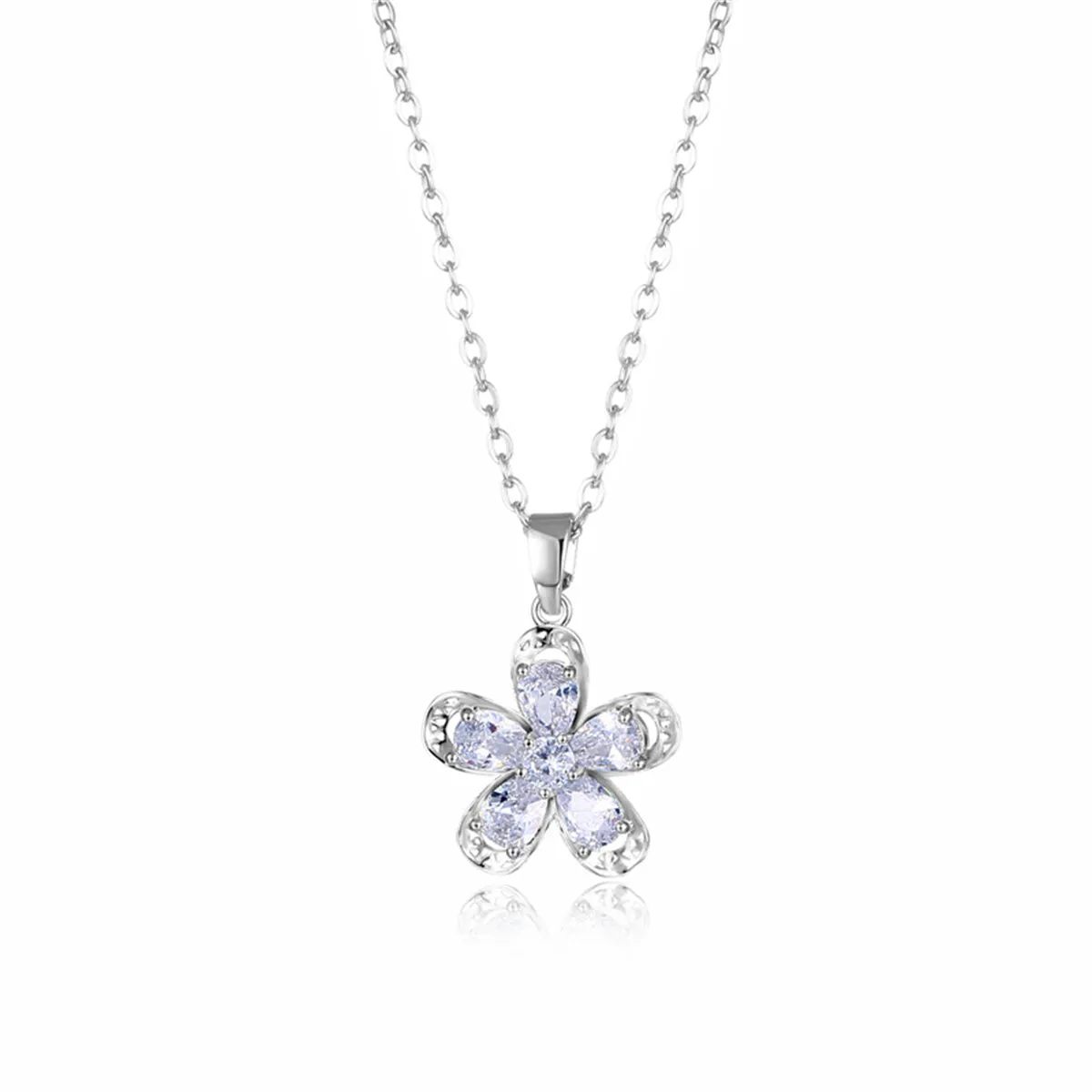 Crystal & Silver-Plated Floral Pendant Necklace