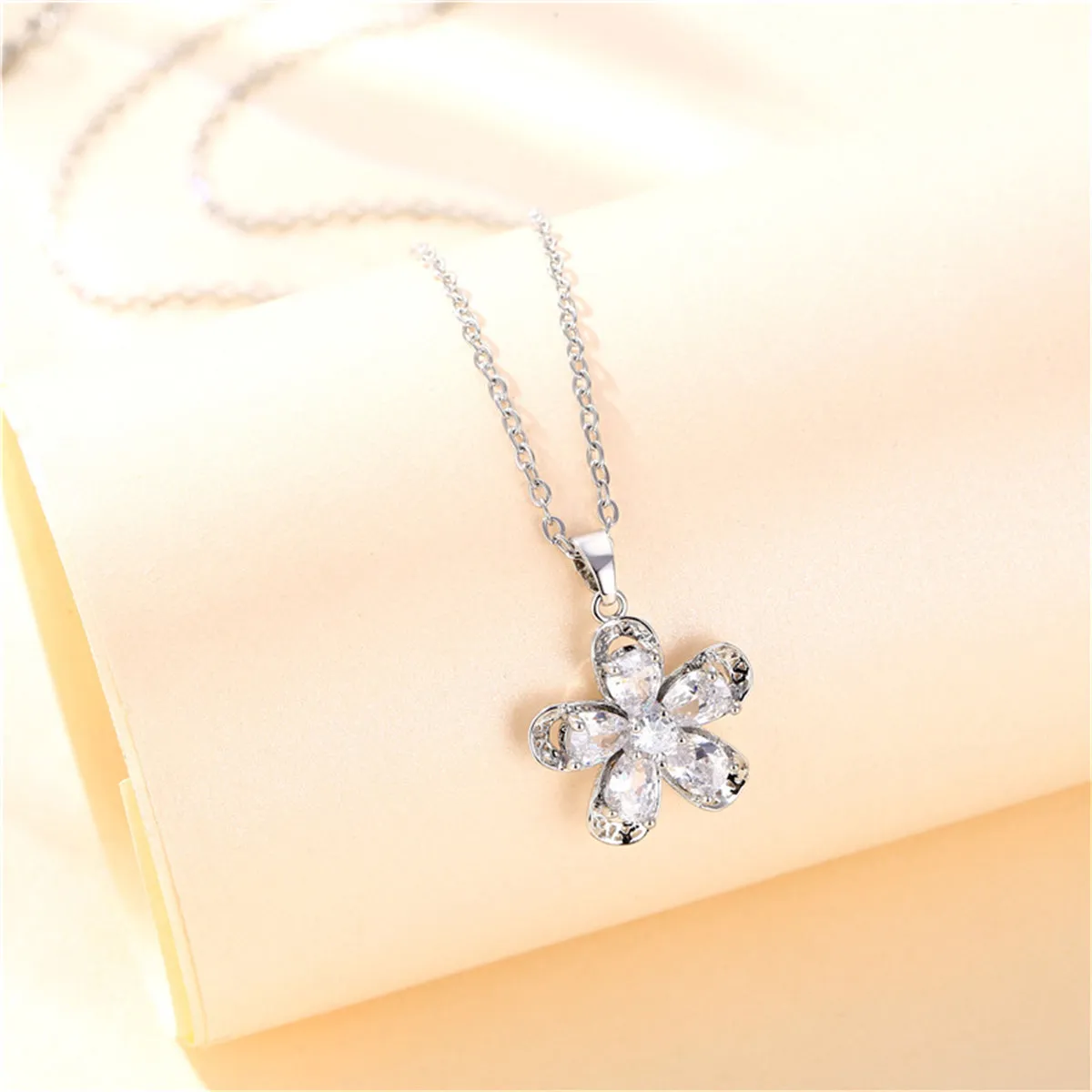 Crystal & Silver-Plated Floral Pendant Necklace