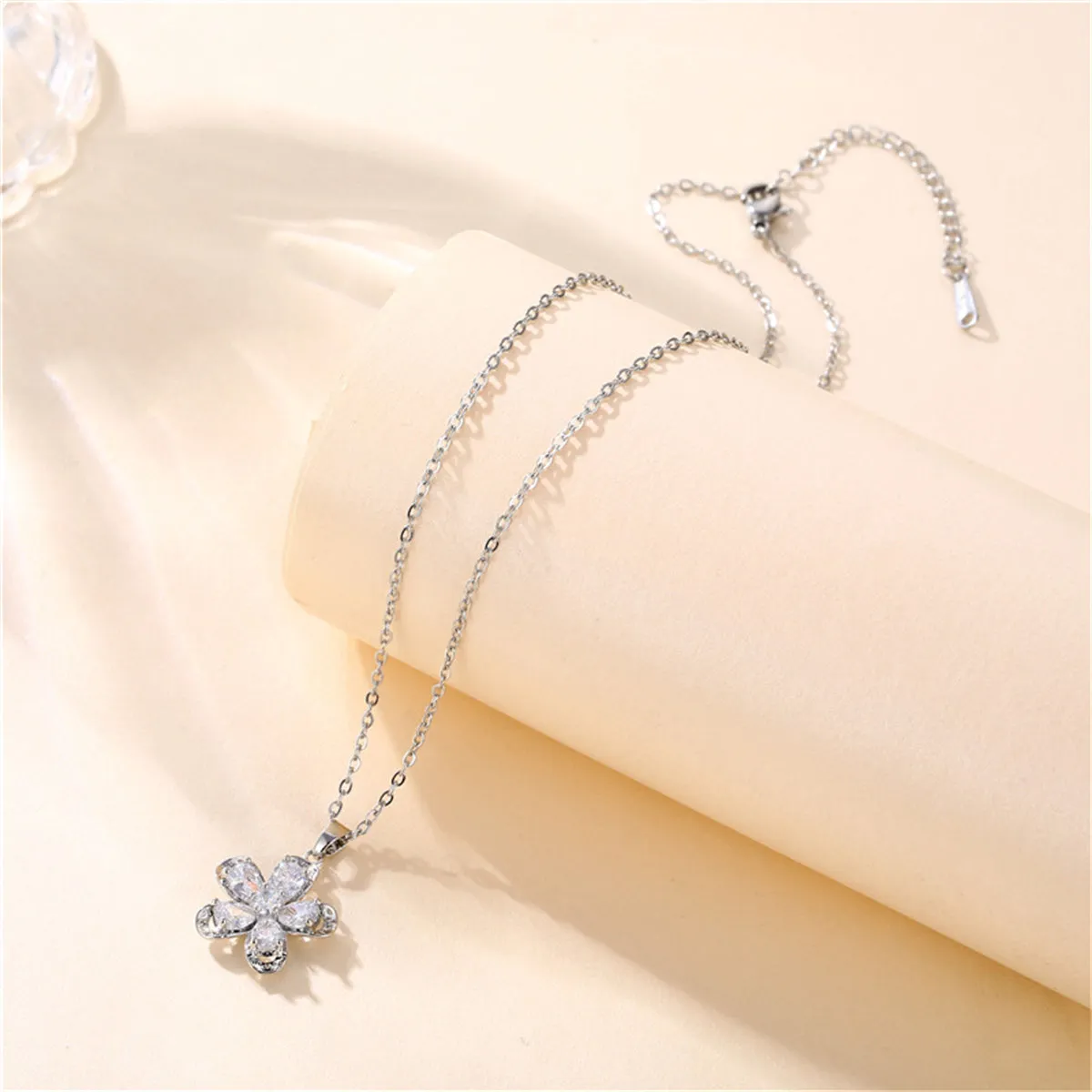 Crystal & Silver-Plated Floral Pendant Necklace