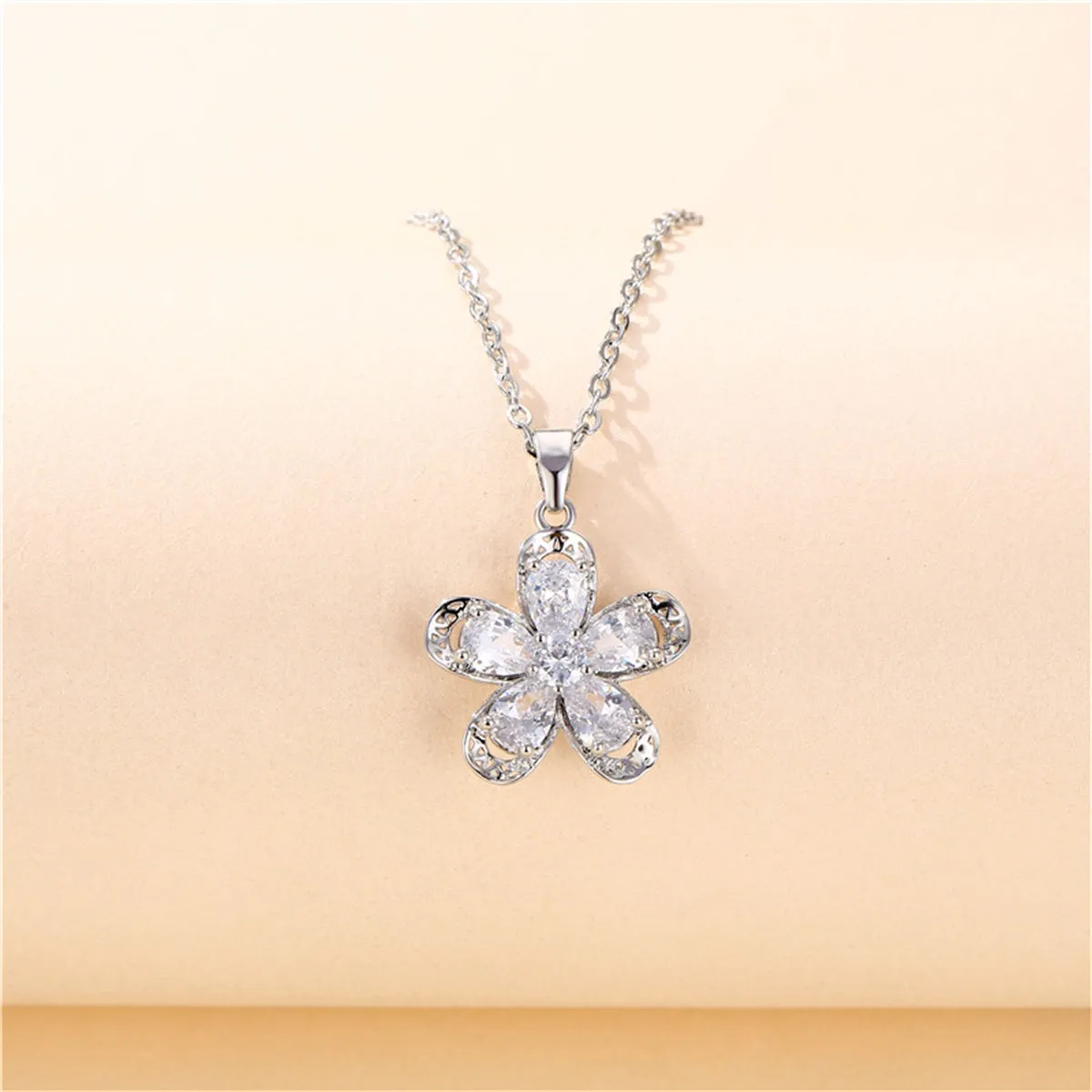 Crystal & Silver-Plated Floral Pendant Necklace