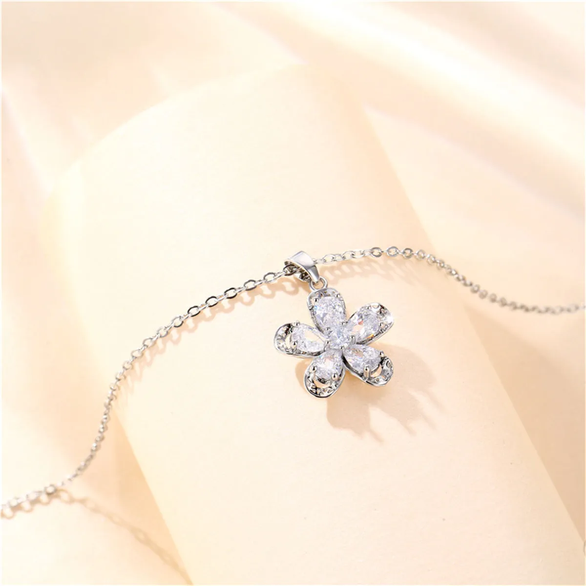 Crystal & Silver-Plated Floral Pendant Necklace