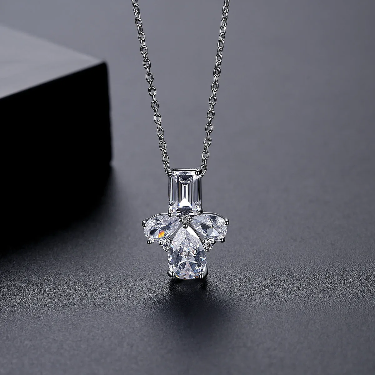 Crystal & Silver-Plated Geometric Pendant Necklace