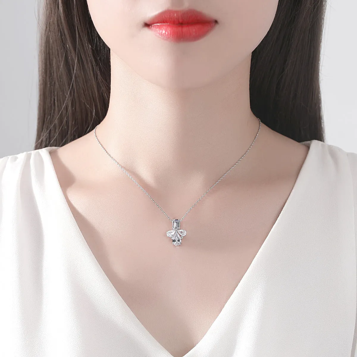Crystal & Silver-Plated Geometric Pendant Necklace