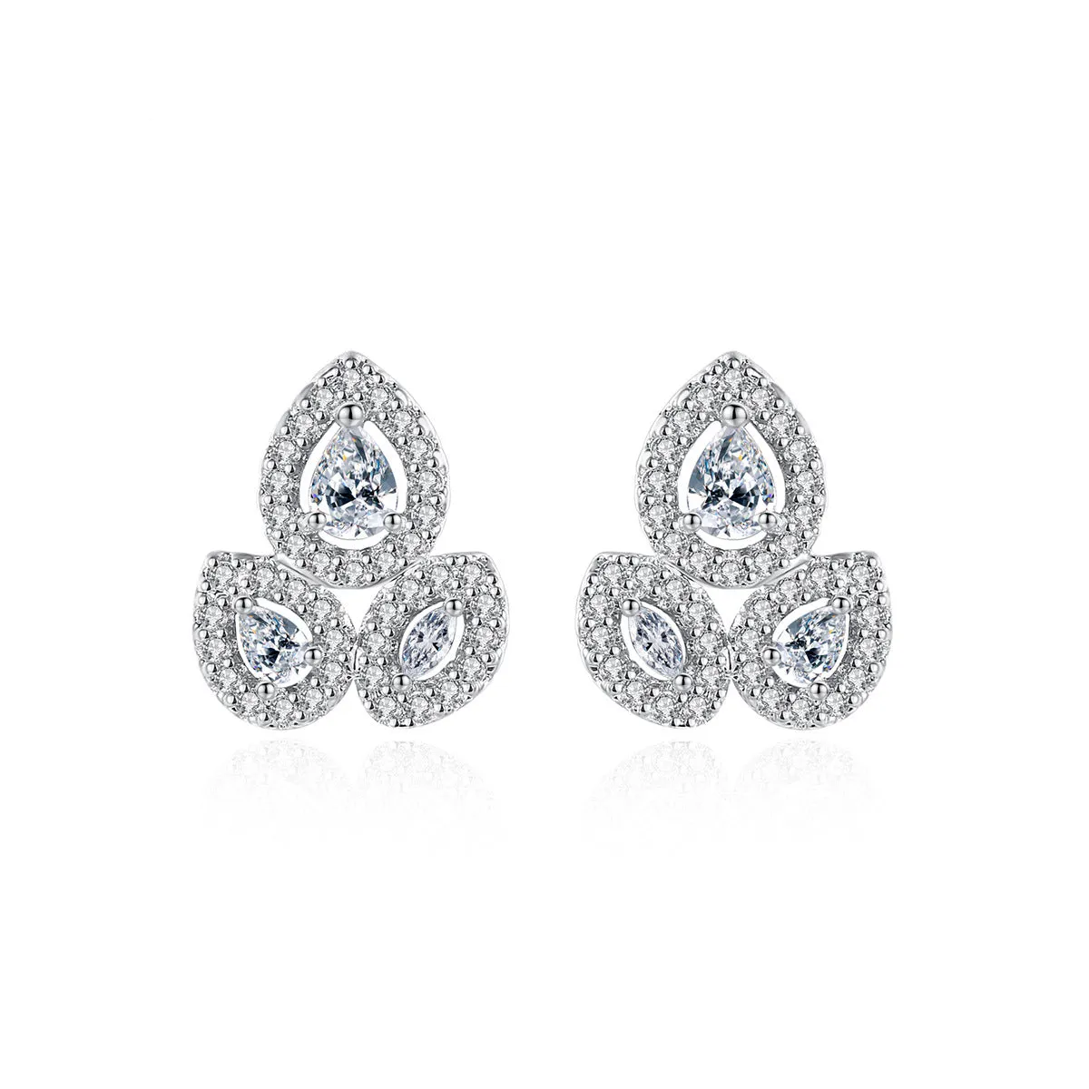 Crystal & Silver-Plated Halo Cluster Stud Earrings