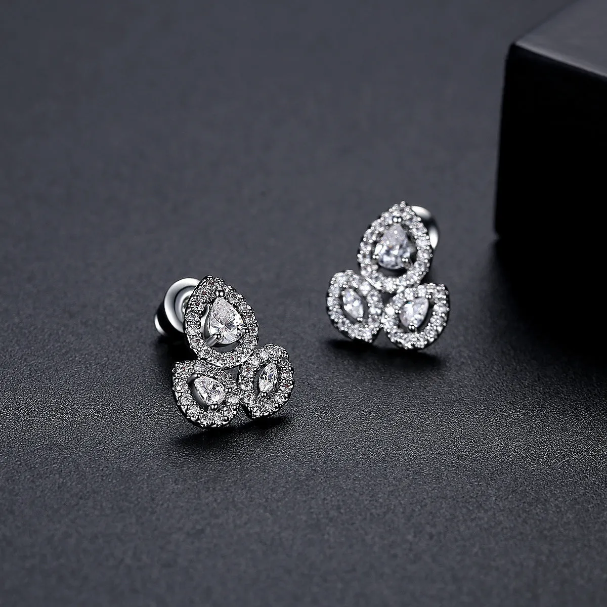 Crystal & Silver-Plated Halo Cluster Stud Earrings