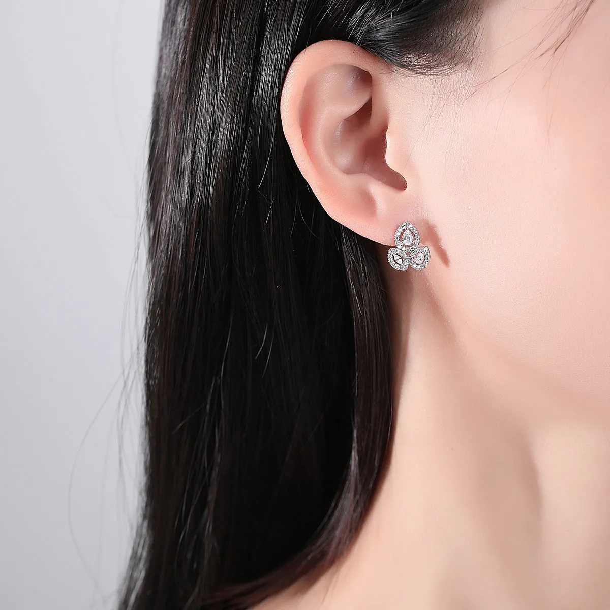 Crystal & Silver-Plated Halo Cluster Stud Earrings