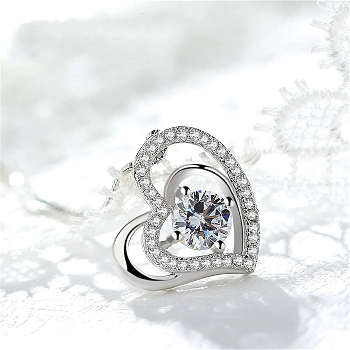Crystal & Silver-Plated Heart Pendant Necklace