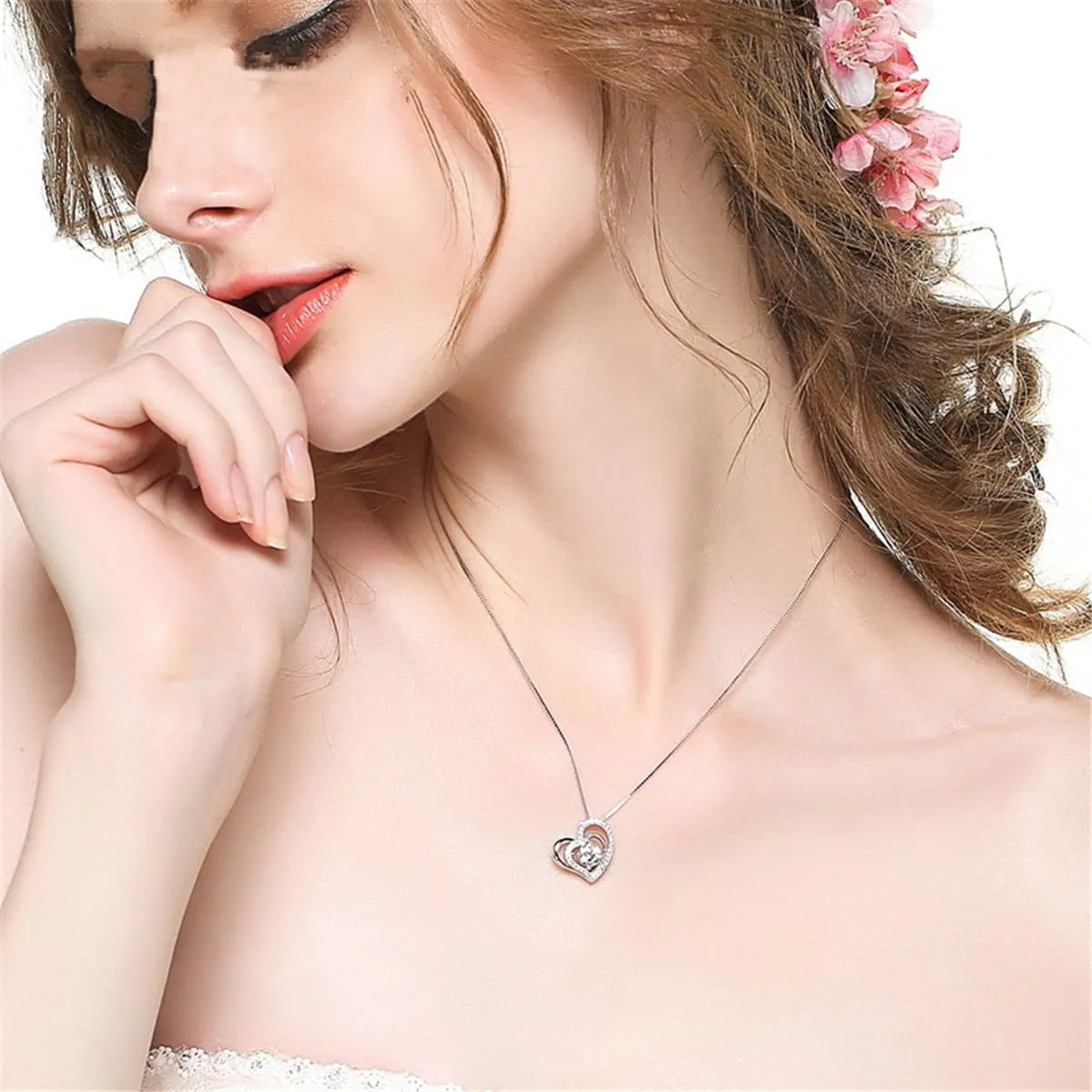 Crystal & Silver-Plated Heart Pendant Necklace