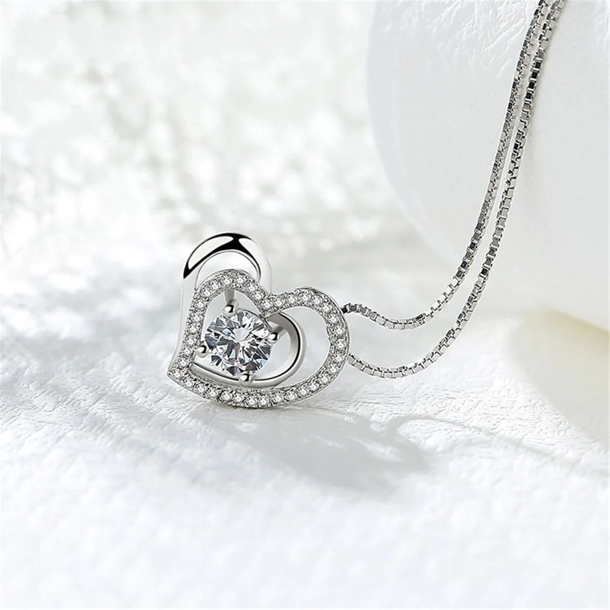 Crystal & Silver-Plated Heart Pendant Necklace