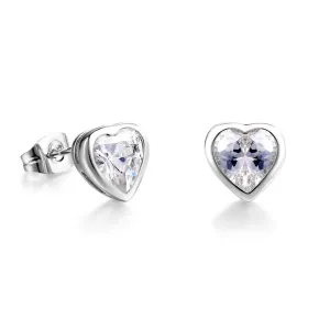 Crystal & Silver-Plated Heart Stud Earrings