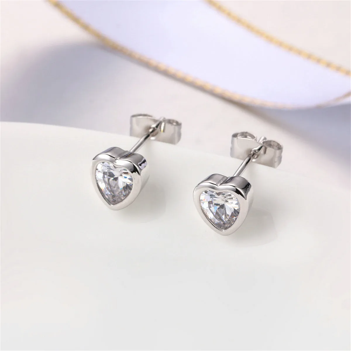 Crystal & Silver-Plated Heart Stud Earrings