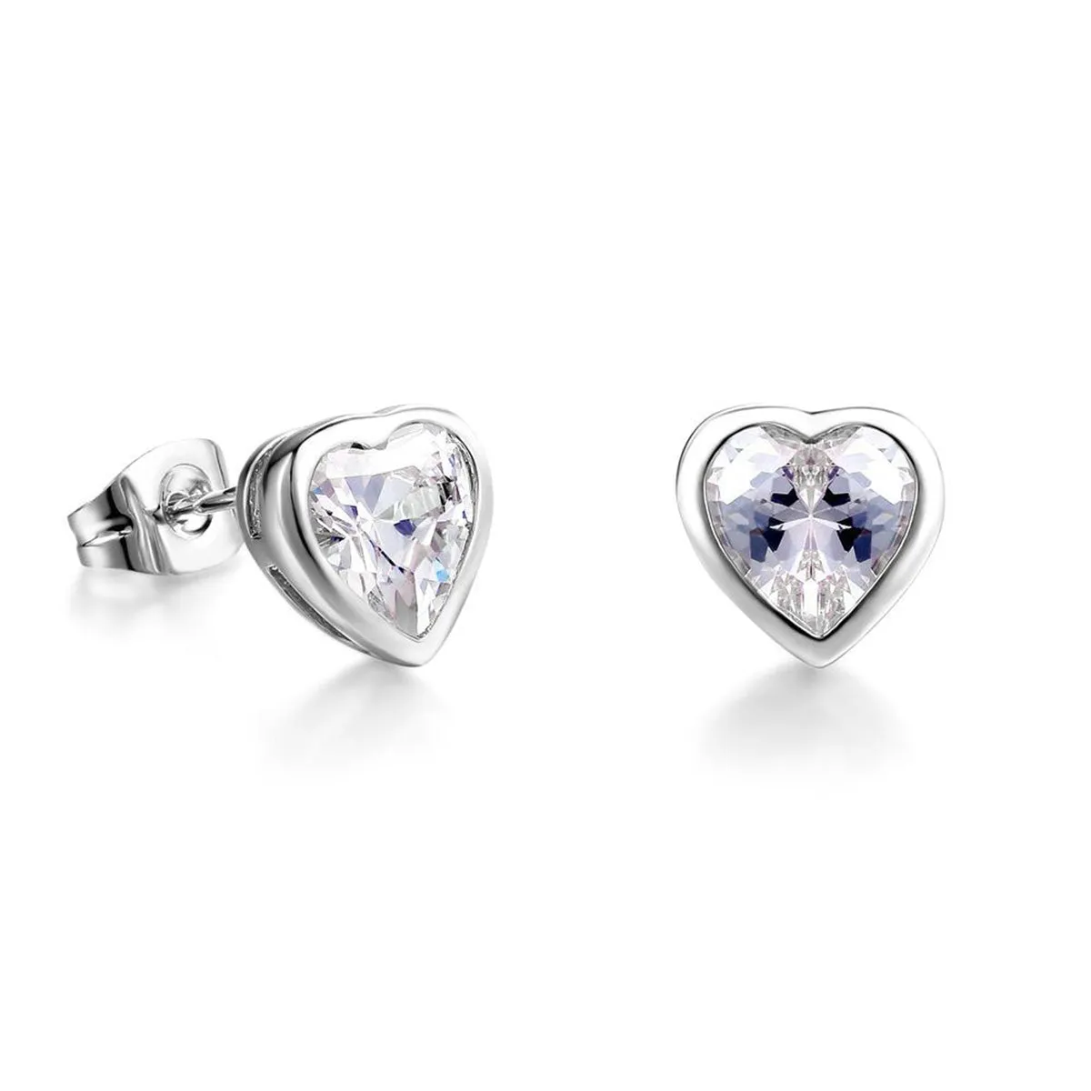 Crystal & Silver-Plated Heart Stud Earrings