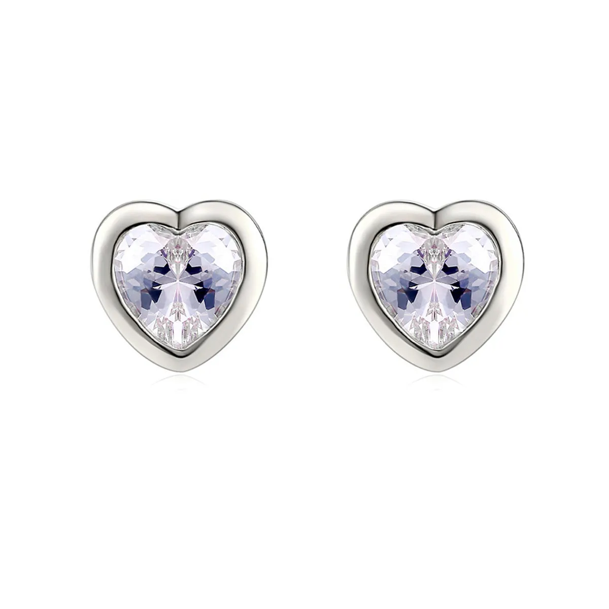 Crystal & Silver-Plated Heart Stud Earrings