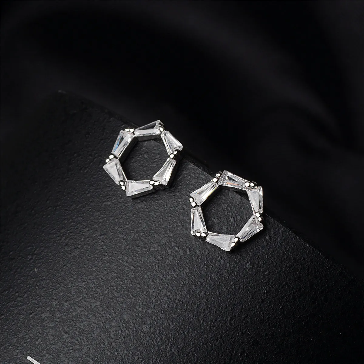Crystal & Silver-Plated Openwork Hexagon Stud Earrings