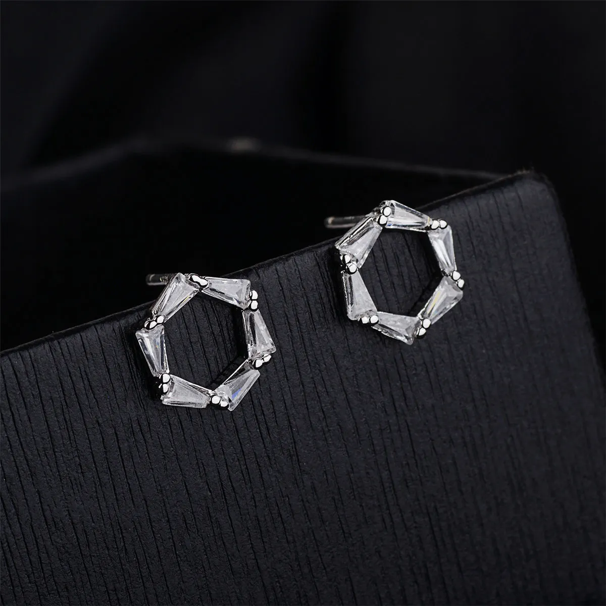 Crystal & Silver-Plated Openwork Hexagon Stud Earrings