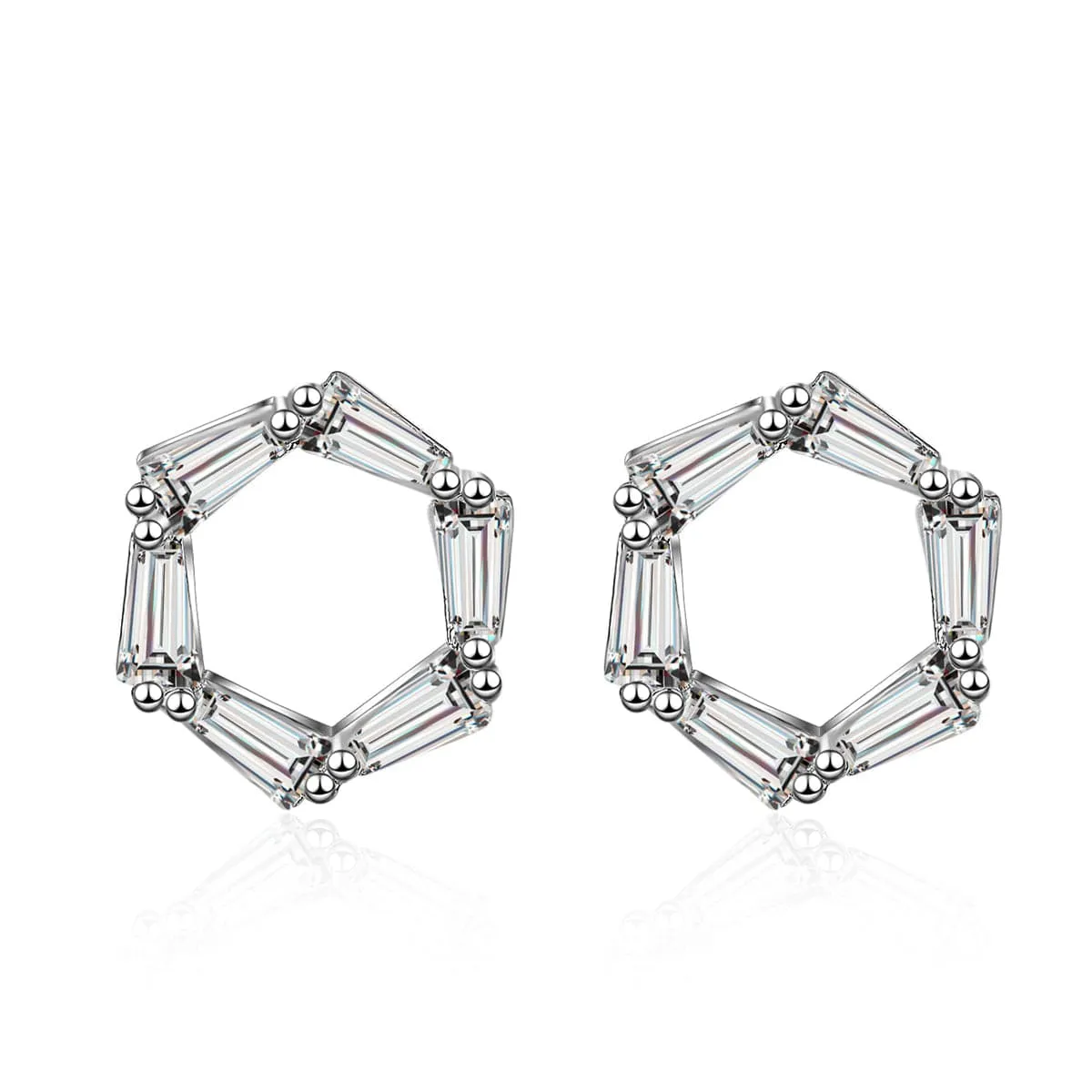 Crystal & Silver-Plated Openwork Hexagon Stud Earrings