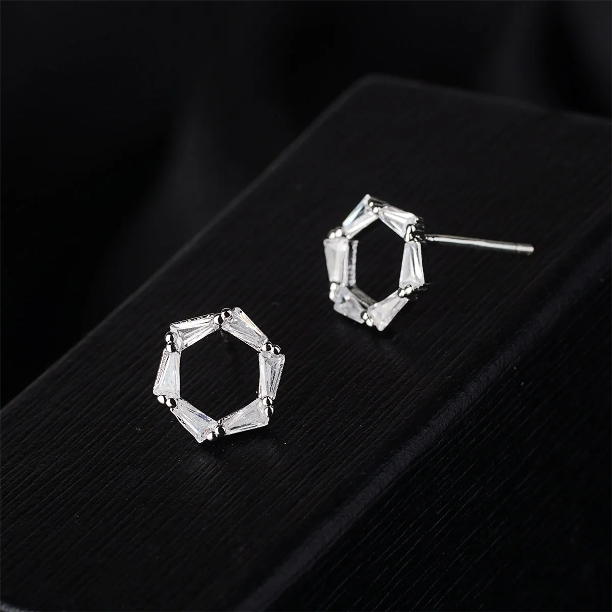 Crystal & Silver-Plated Openwork Hexagon Stud Earrings